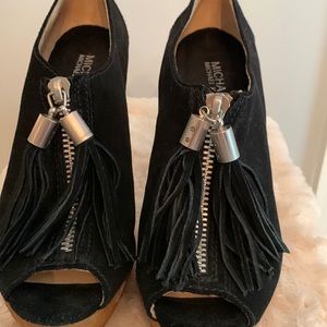 Michael Kors black suede platform zip up
